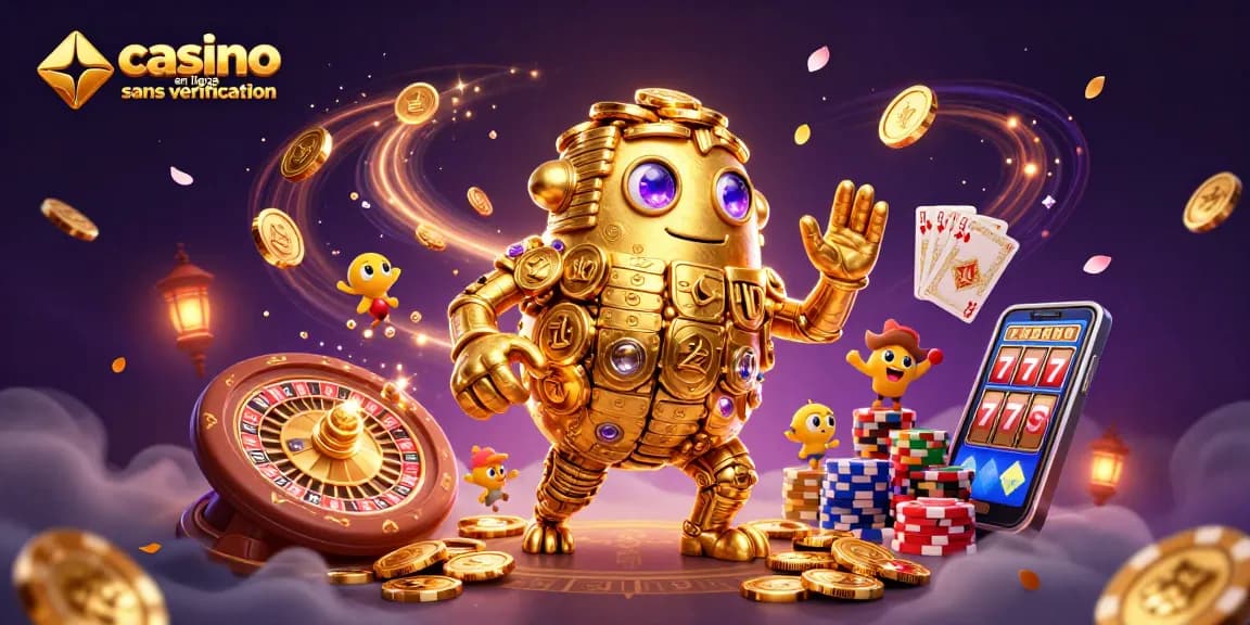 Profitez des jeux dans un casino en ligne sans vérification, avec des symboles et des jetons brillants.