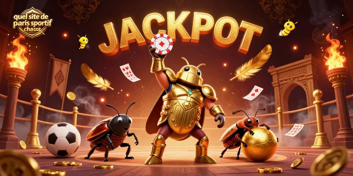 Quel site de paris sportif choisir : illustrant des personnages de jeux avec trophées et paris sportifs.