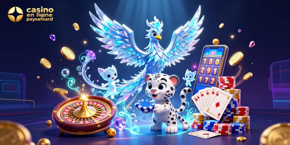 Jouer au casino en ligne paysafecard avec un phénix de glace et un léopard des neiges dans un univers coloré.
