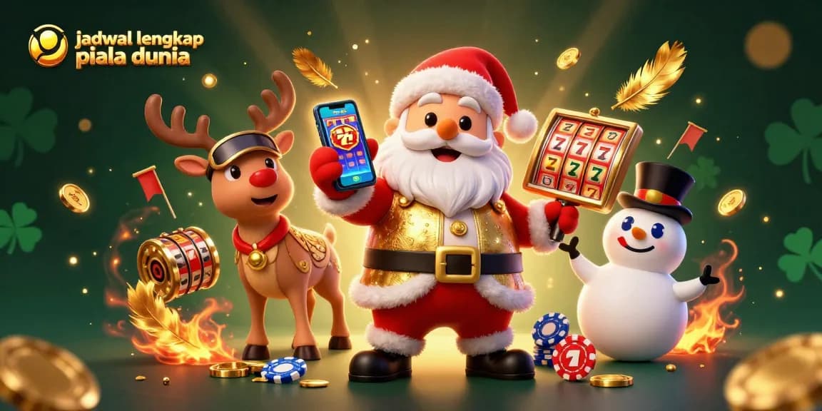 Engage with the jadwal lengkap piala dunia through vibrant casino-themed illustration featuring festive characters and gaming elements.
