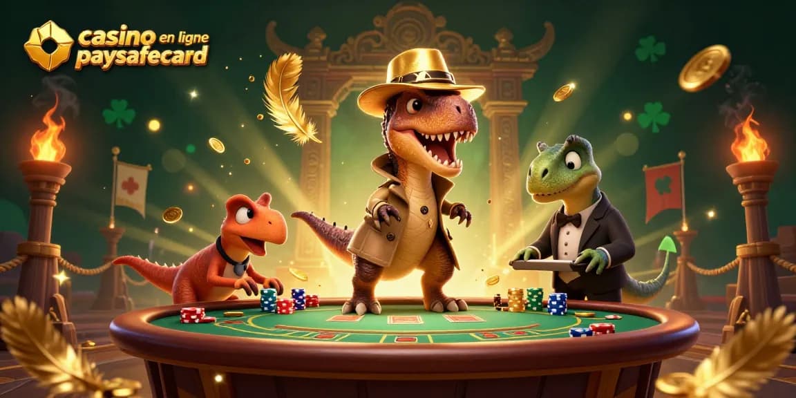 Découvrez les aventures d'un casino en ligne avec paysafecard, un velociraptor astucieux à la table de blackjack et des éléments de jeu animés