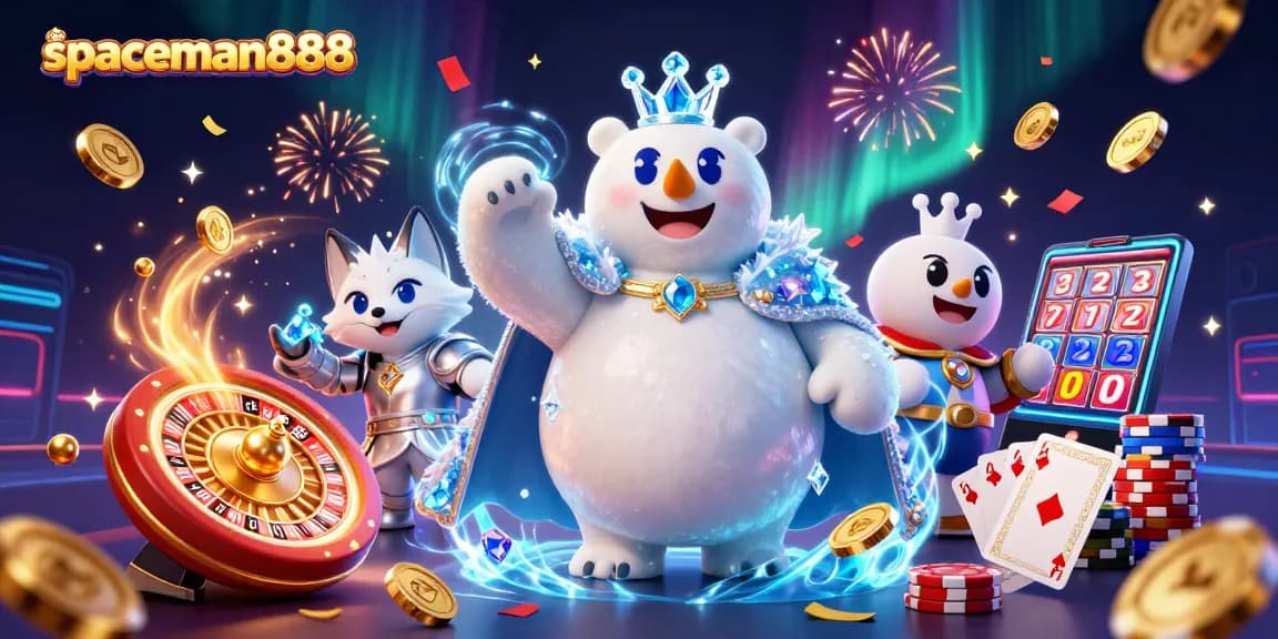 Play slot games with spaceman888 as cartoon characters fill the scene with excitement and winnings.