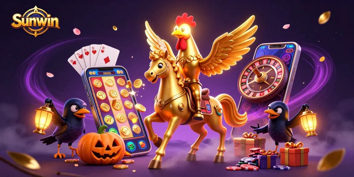 Engage with Sunwin's exciting casino games while enjoying a vibrant 3D digital illustration of luck and fortune.