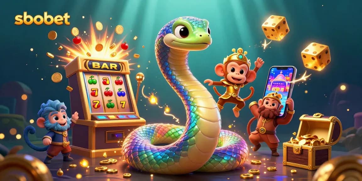 sbobet engages players with a vibrant scene of a colorful slot machine bursting with coins.