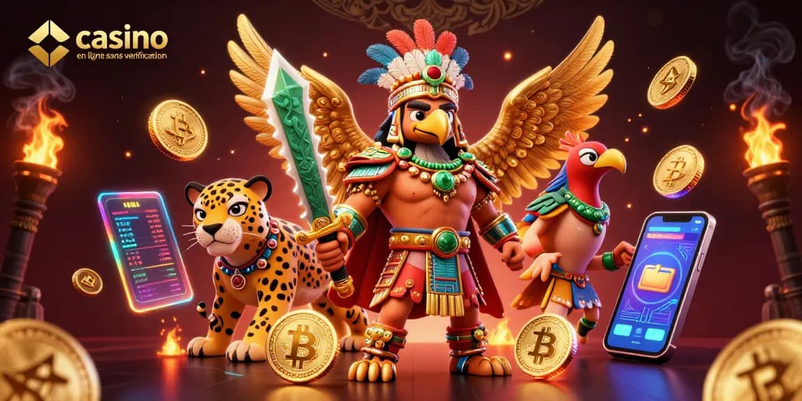 Jouez au casino en ligne sans vérification avec des personnages épiques et des pièces de crypto scintillantes.