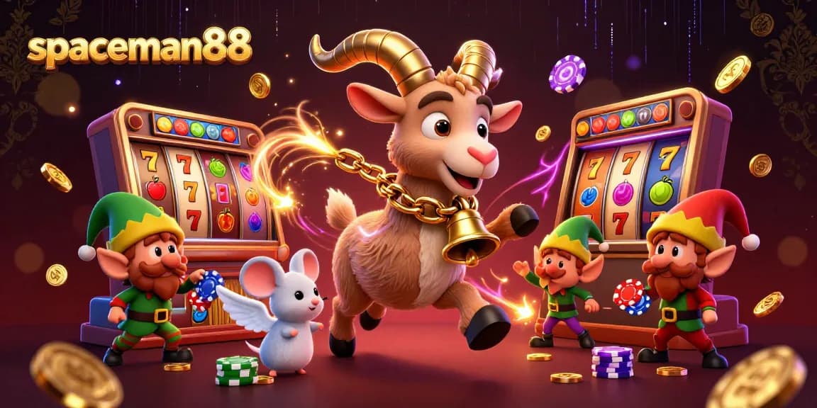 Engage with spaceman88's lively casino scene where festive Krampus oversees thrilling slot machines.