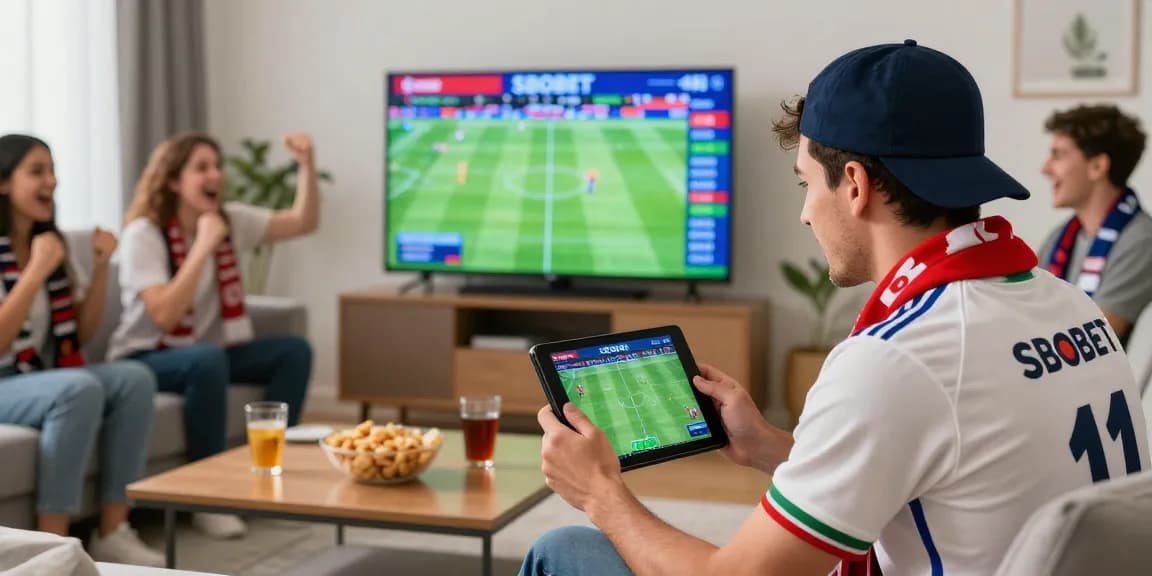 Engaging scene of sbobet betting enthusiast analyzing live football match odds during World Cup 2026.