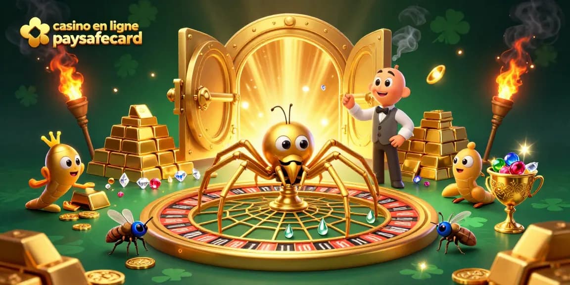 Placer des paris avec une illustration colorée sur un casino en ligne paysafecard rempli de trésors.