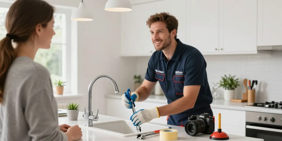 Milton Keynes plumber repairing a sink, demonstrating expertise in a modern kitchen.