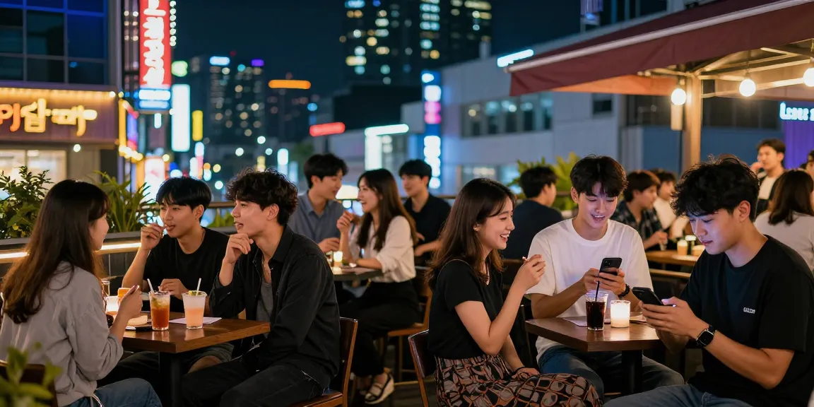 강남의 퀸알바 정보를 찾고 있는 젊은이들의 활기찬 야경
