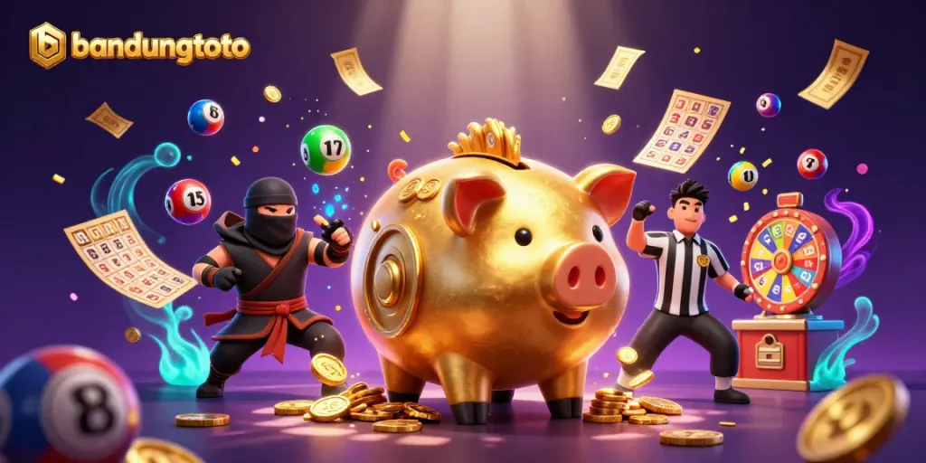Experience thrilling wins with bandungtoto in this dynamic casino illustration featuring exciting characters.