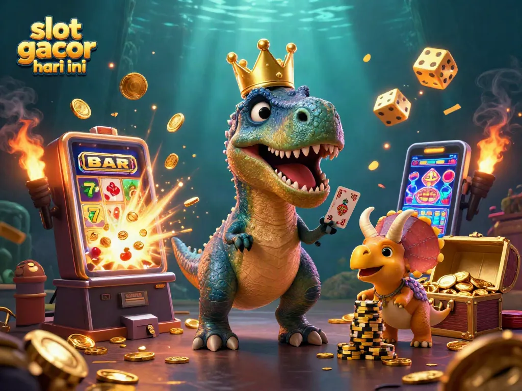 Engage with the excitement of slot gacor hari ini through a vibrant 3D casino scene featuring animated characters.