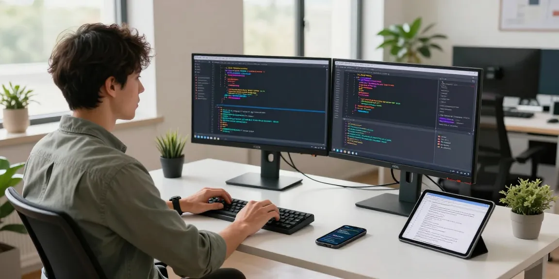 Developer working on cika4d coding project in a modern tech workspace