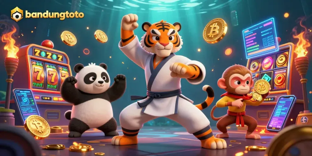 Experience thrilling gameplay with bandungtoto's vibrant casino scene featuring interactive slot machines and engaging characters.