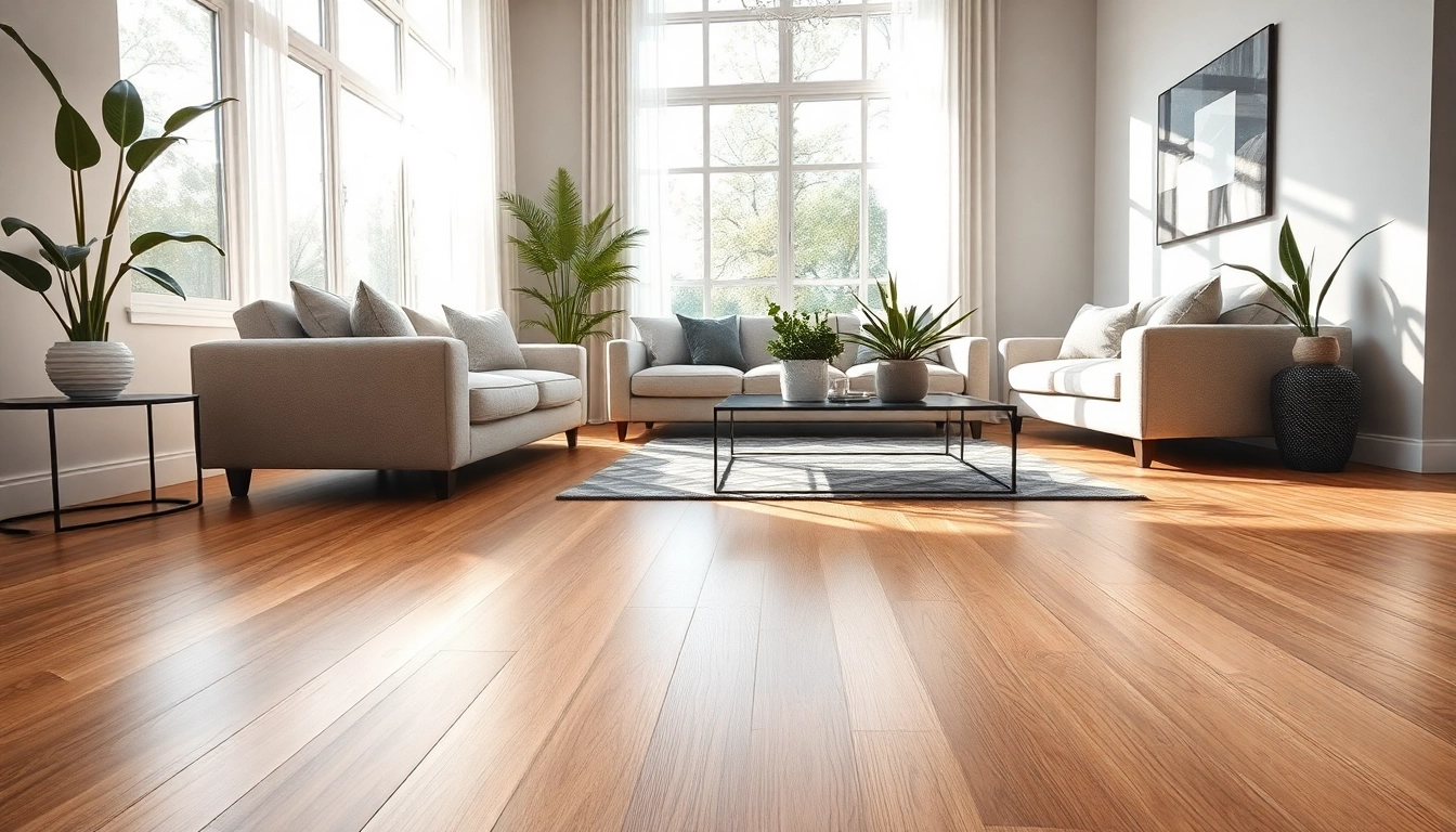 Showcasing luxury vinyl plank flooring in a modern living room setting with cozy decor elements.
