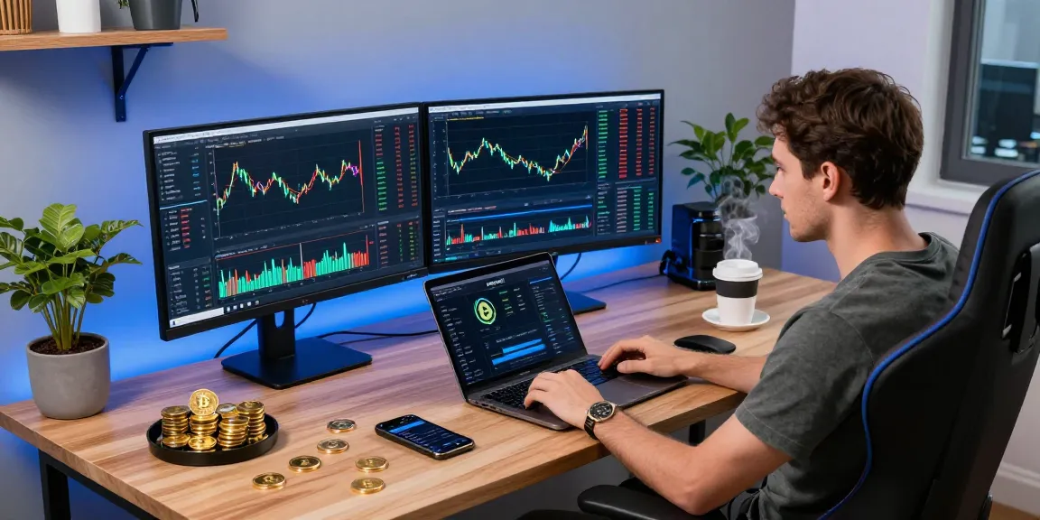Engaging cryptocurrency trading setup with live bitcoin mining online charts and real-time data in a modern workspace.