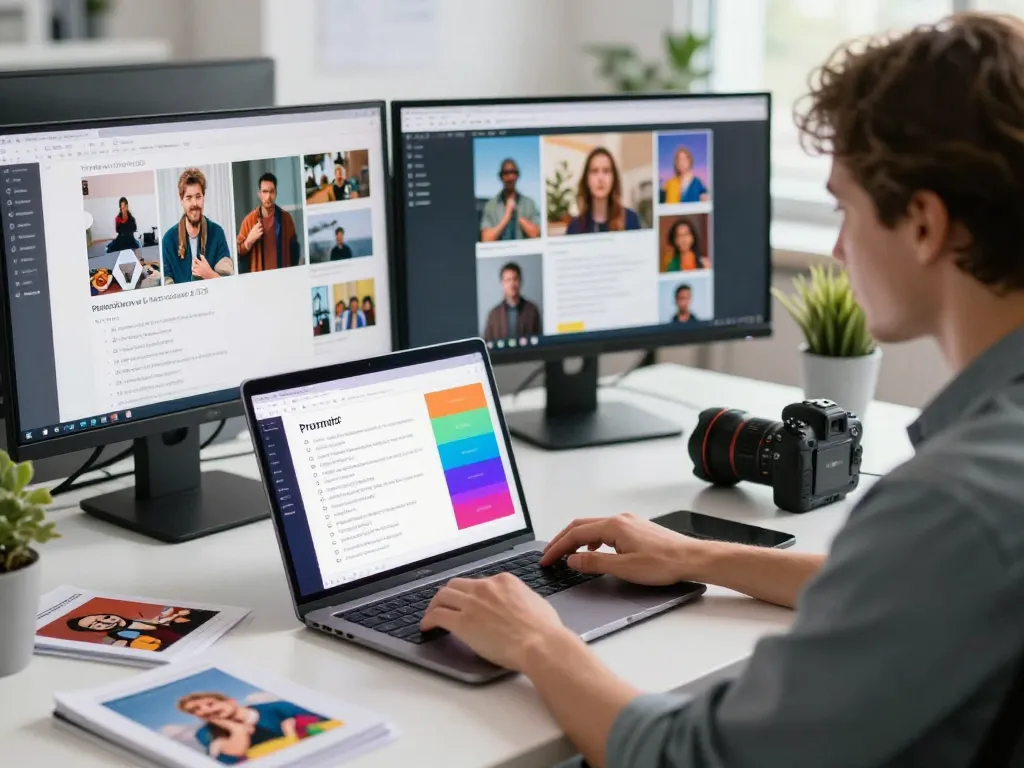Engaging user utilizing the image to prompt generator in a modern creative workspace.