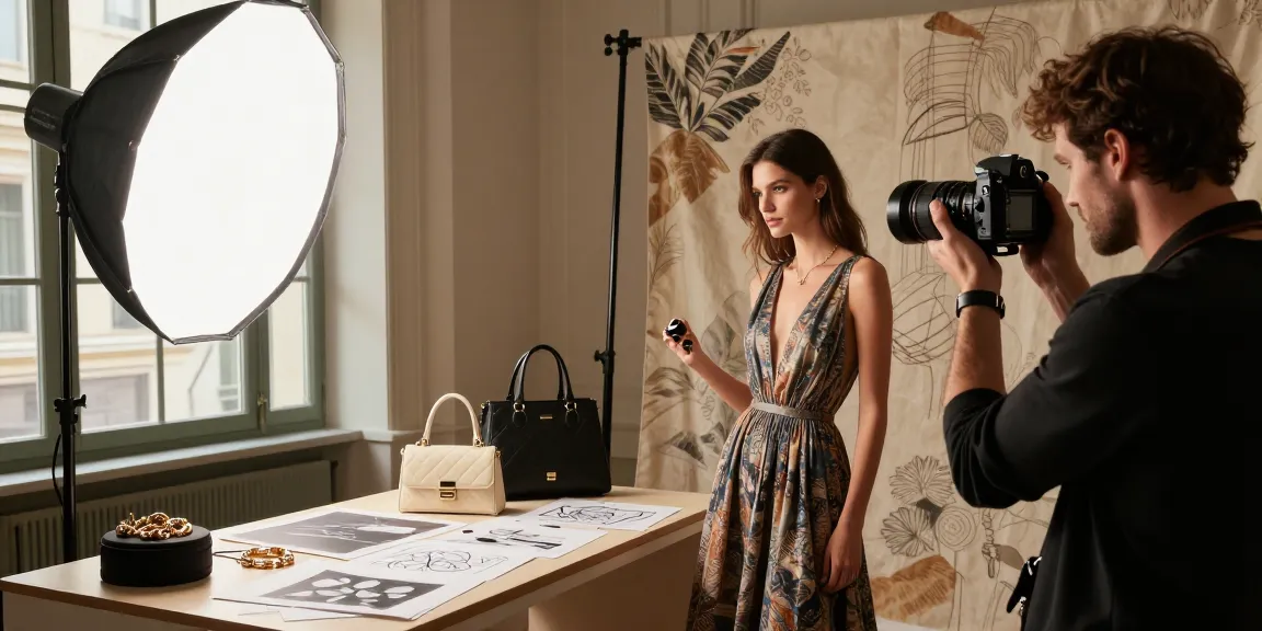 Fotografo di ritratto Milano in studio, ritrattista professionista mentre cattura un modello elegante.