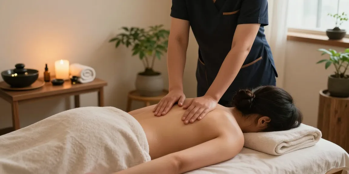 편안한 서울출장마사지 장면, 전문 마사지사가 고객에게 편안한 마사지 제공