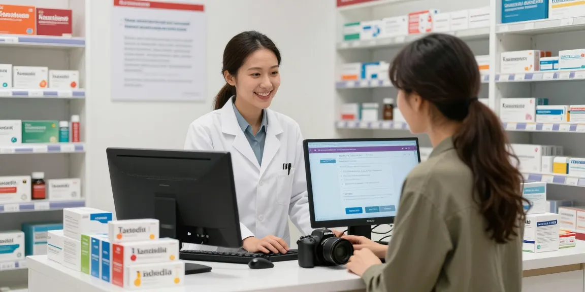 Tadalafil products displayed in a friendly pharmacy setting, highlighting discreet online services and customer assistance.