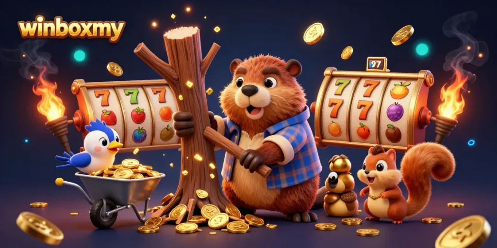 Experience thrilling wins with winboxmy's 3D cartoon characters and casino elements in vibrant action.