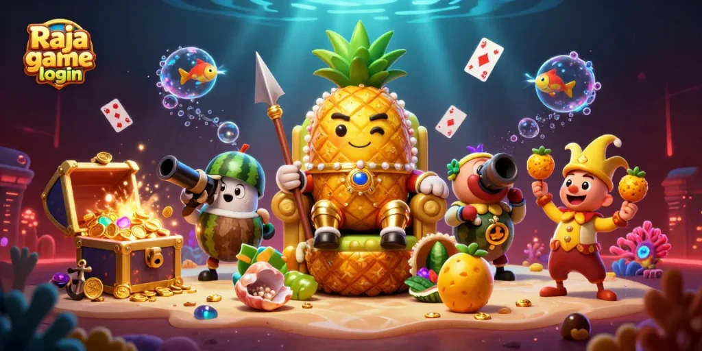 Engage in the exciting Raja game login with vibrant casino elements in a dynamic, colorful scene.