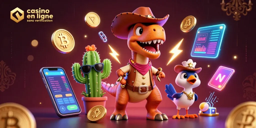 Jouez sur un casino en ligne sans vérification avec des éléments dynamiques et des personnages animés.