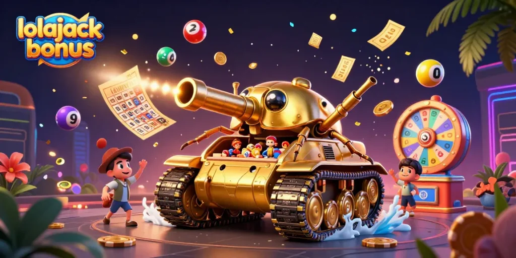 Experience the thrill of the lolajack bonus with vibrant lottery elements and a dynamic casino scene.