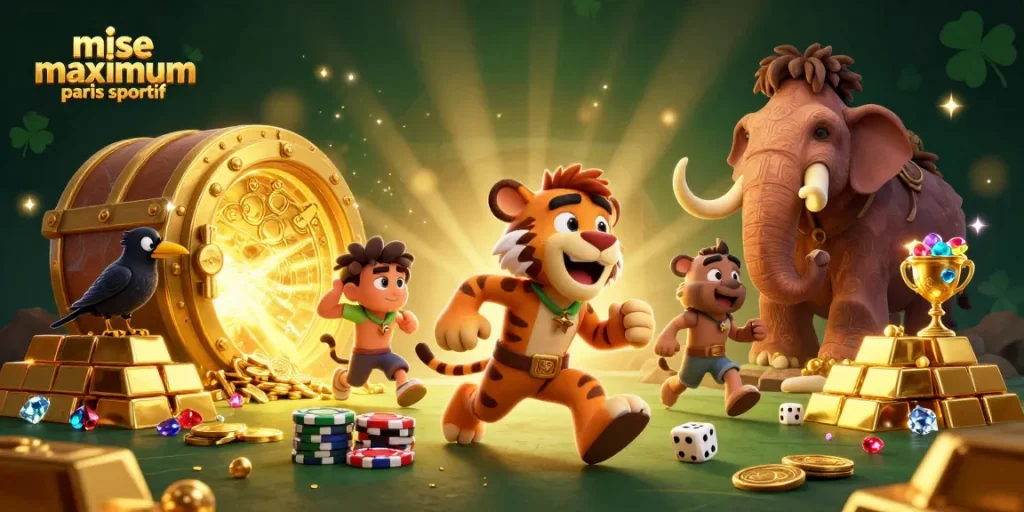 Parisiez des mises maximum paris sportif tout en découvrant des trésors dans un casino préhistorique animé.