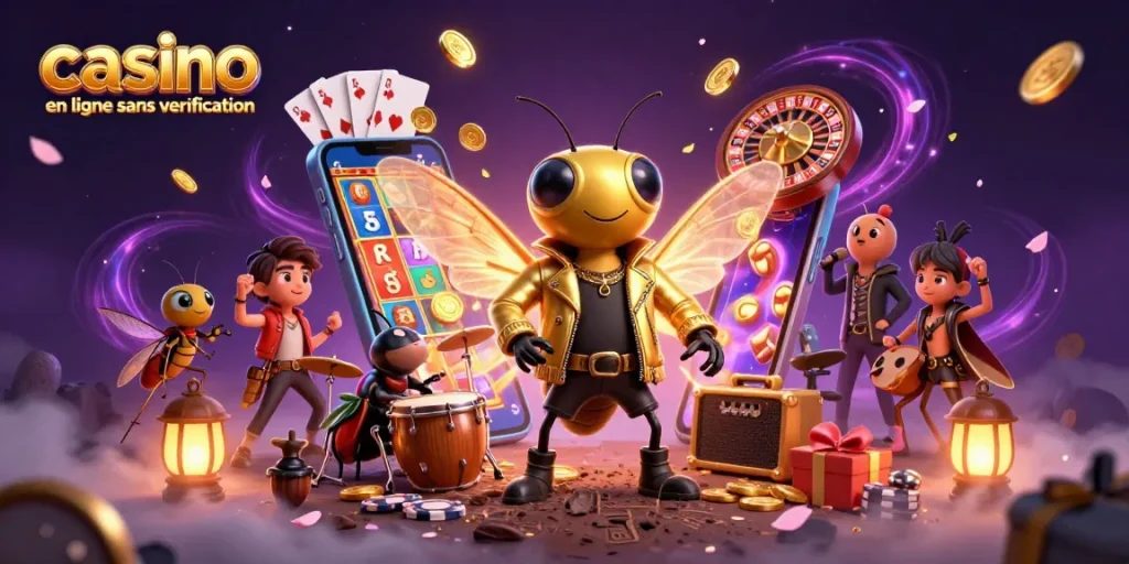 Jouez sur un casino en ligne sans vérification avec une ambiance dynamique d'illustration 3D captivante.