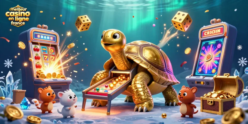 Découvrez les jeux dans le meilleur casino en ligne France avec une tortue géante et de l'excitation.