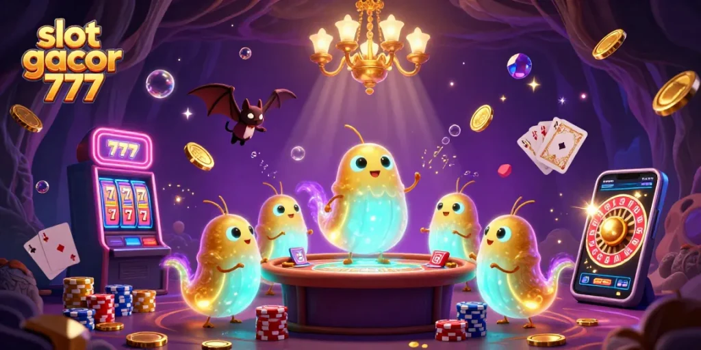Experience exciting gameplay at slot gacor 777 with vibrant glowworms illuminating a casino.