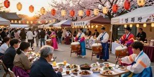 Vibrant festival celebrating Asian cultures at https://hanadultalk.com with diverse individuals enjoying food and traditional activities.